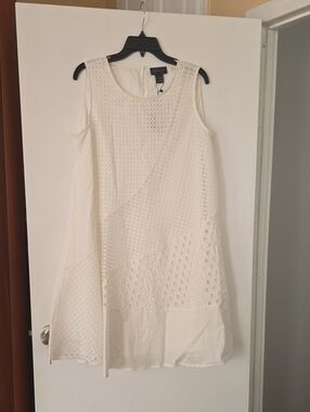 Gracia White Eyelet Panel Sleeveless Midi Dress